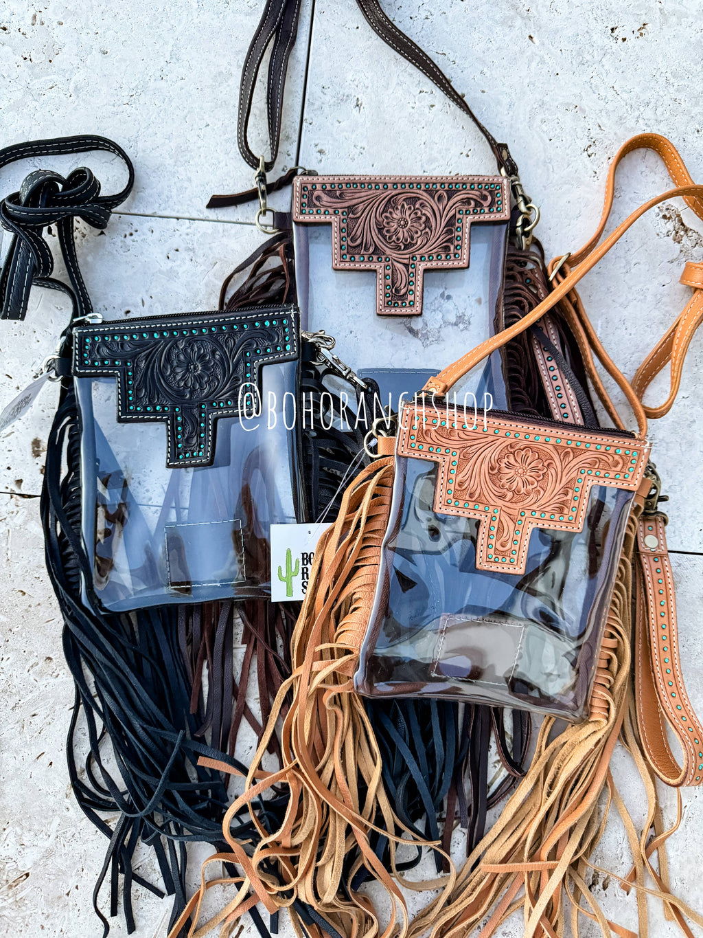 SHAYNE SMALL - Hand Tooled Clear Crossbody Concert bag: BLACK - NO FRINGE