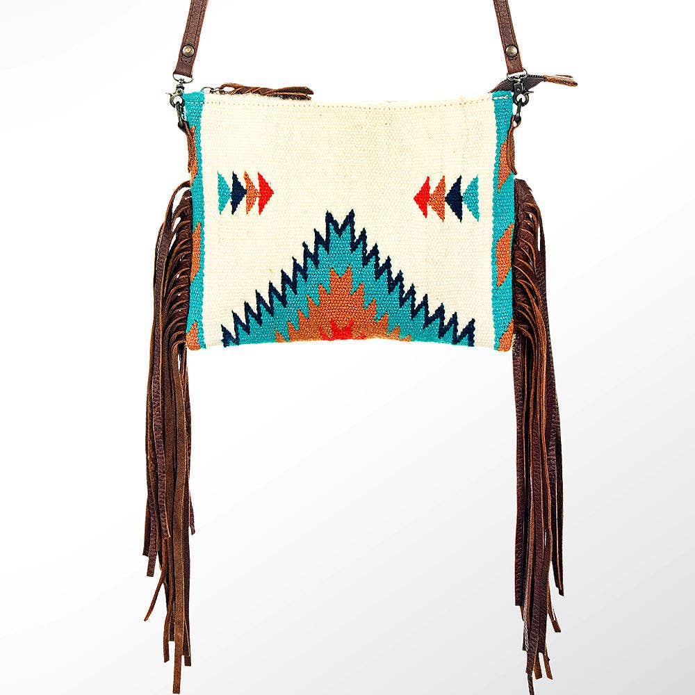 ADBG236 American Darling Cross body Bag with Woven Saddle Blanket & Fringes: ADBG236B