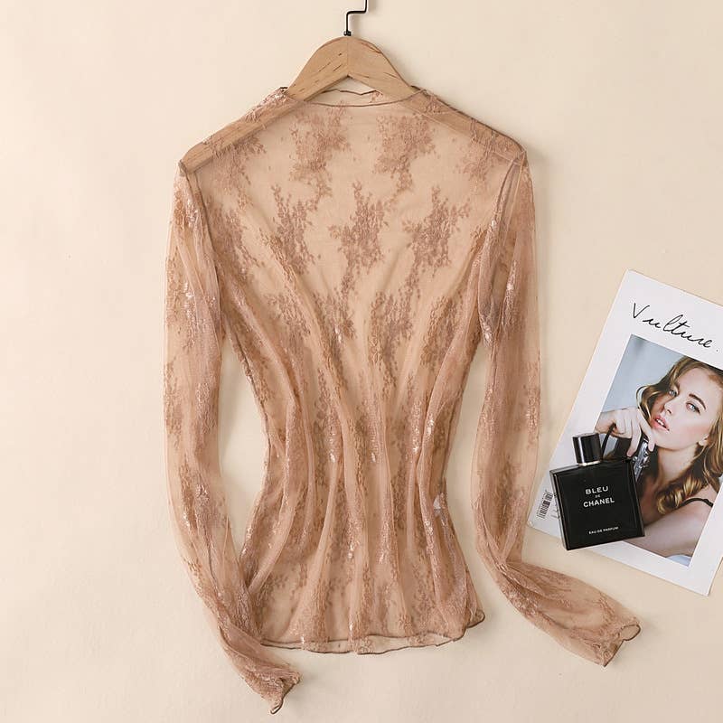Lace Mesh Top: Beige / Missy / L