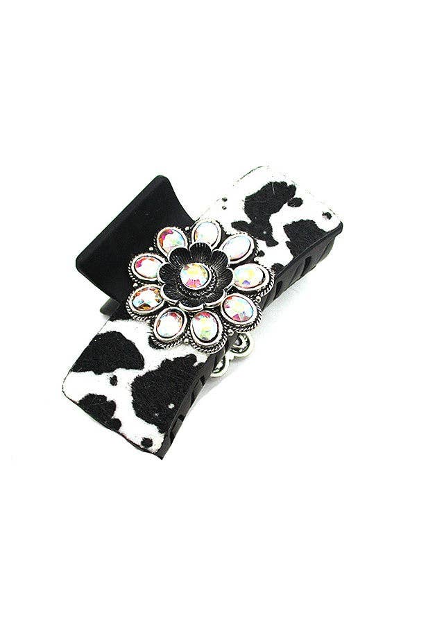 WESTERN COWHIDE STYLE FLOWER CONCHO HAIR CLAW: TURQUOISE