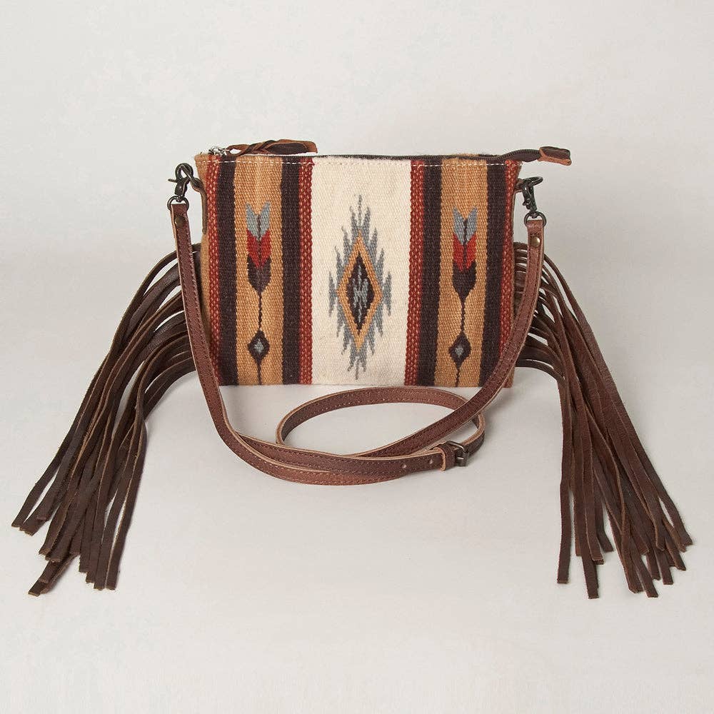 ADBG236 American Darling Cross body Bag with Woven Saddle Blanket & Fringes: ADBG236B