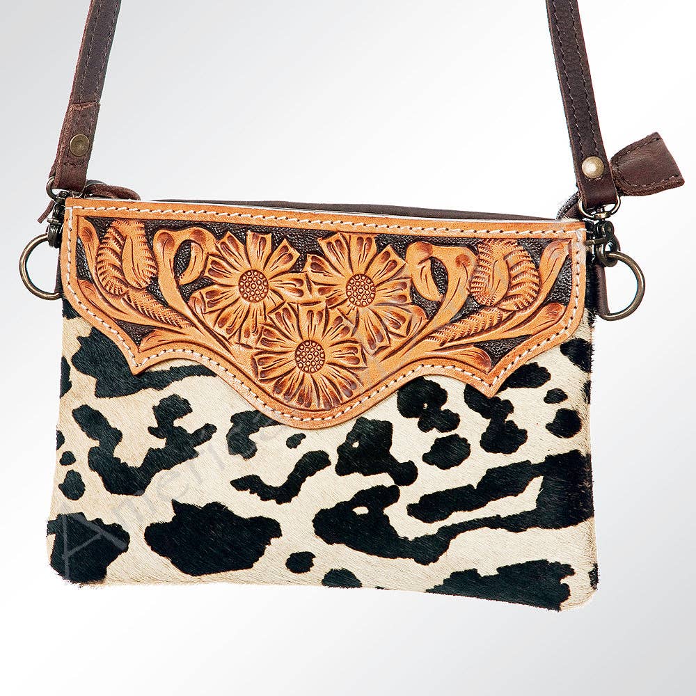ADBG581 American Darling Hand Tooled Floral Carved & Hair-On Cowhide Small Cross body Bag: ADBG581